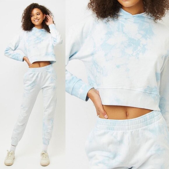 Frankies Bikinis Burl Sweatshirt Baby Blue Tie Dye Hoodie Size Medium Hood Boho - Picture 2 of 10